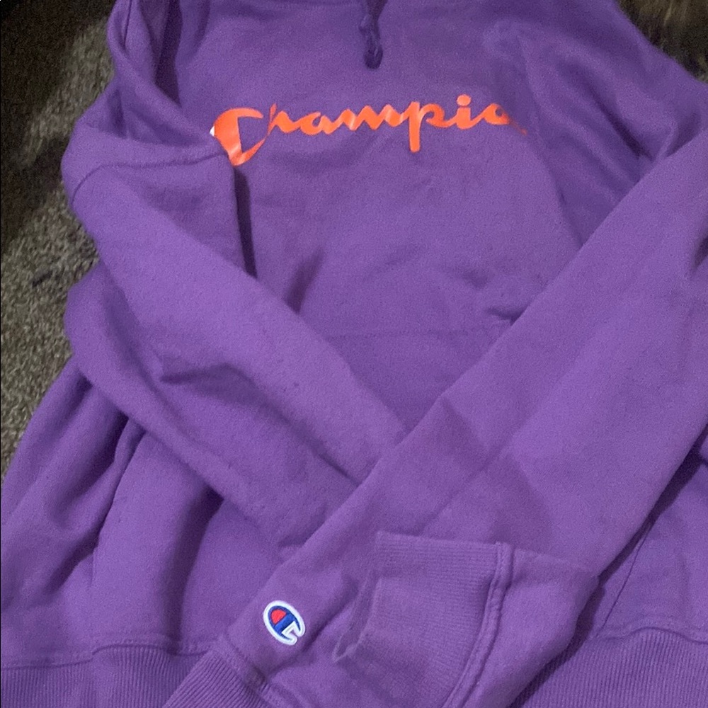 Champion Purple Hoodie with Orange Logo